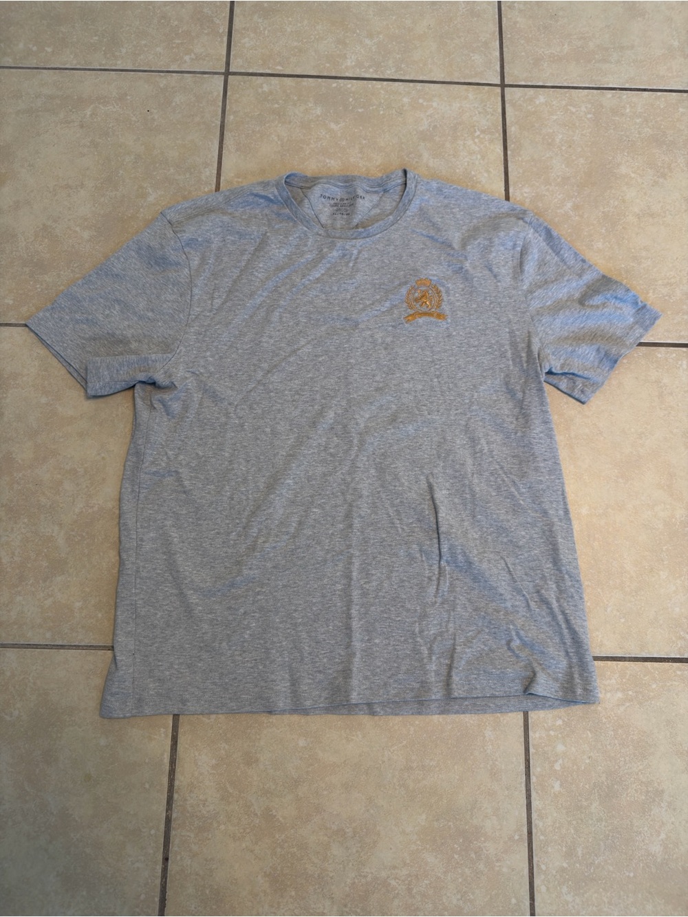 Tommy Hilfiger Gray Short Sleeve Crew Tee with Gold Chest Crest
